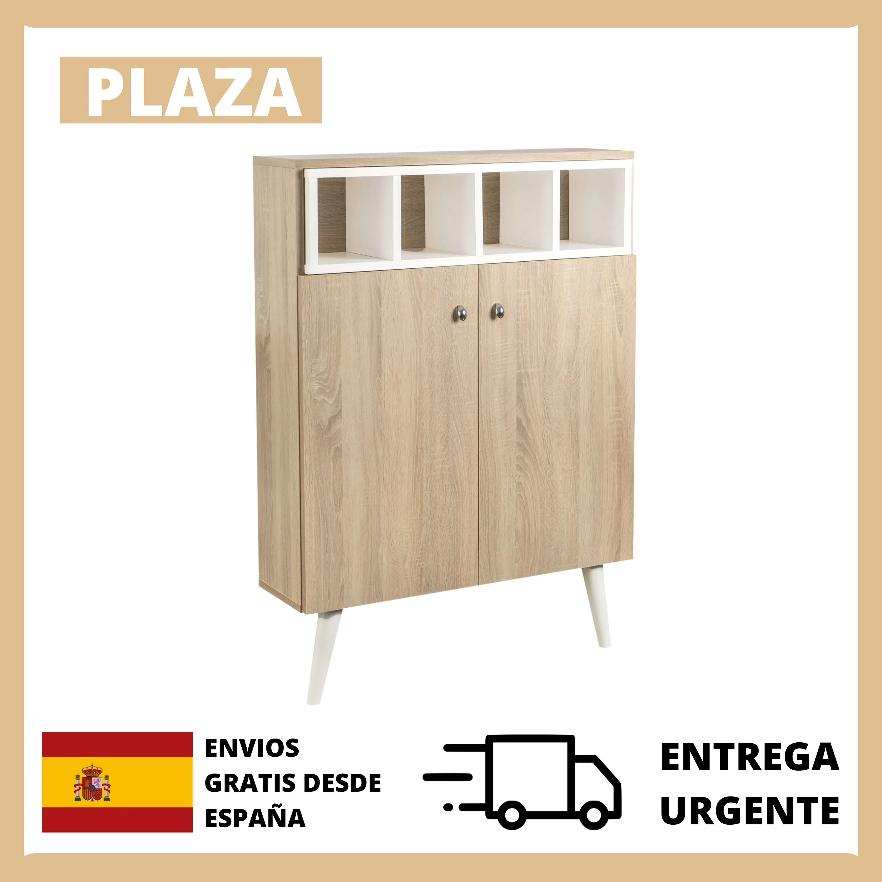 Myoshome - Zapatero Decorativo en Roble y Blanco 80 x 114 x 24 cm Temis