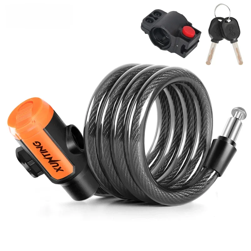 AliExpress Xunting Bike Lock Coiled Secure Keys Bike Cable Lock with Mounting Bracket Weathproof Anti Theft Scooter Bicycle Lock