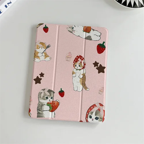 Imagen 2 del producto Funda Kawaii Strawberry Cat para iPad 10 Pro 11 pulgadas Air 2024 iPad Air 5/4 10,9 10,2 9,7 pulgadas 10,5 mini 6/5 con portalápices