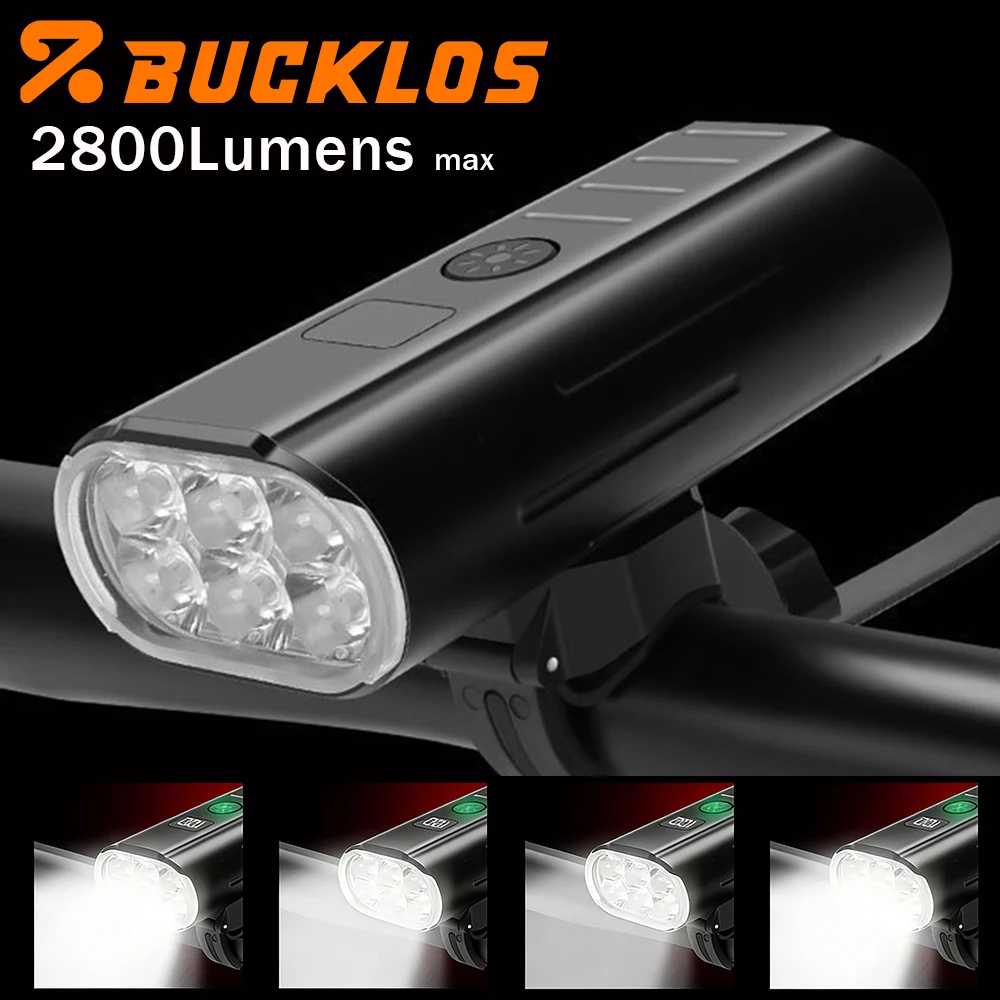 

BUCKLOS 2800Lumens Bicycle Light 6000mAh Bicycle Front Light Aluminum Alloy Bike Headlight Waterproof MTB Headlamp