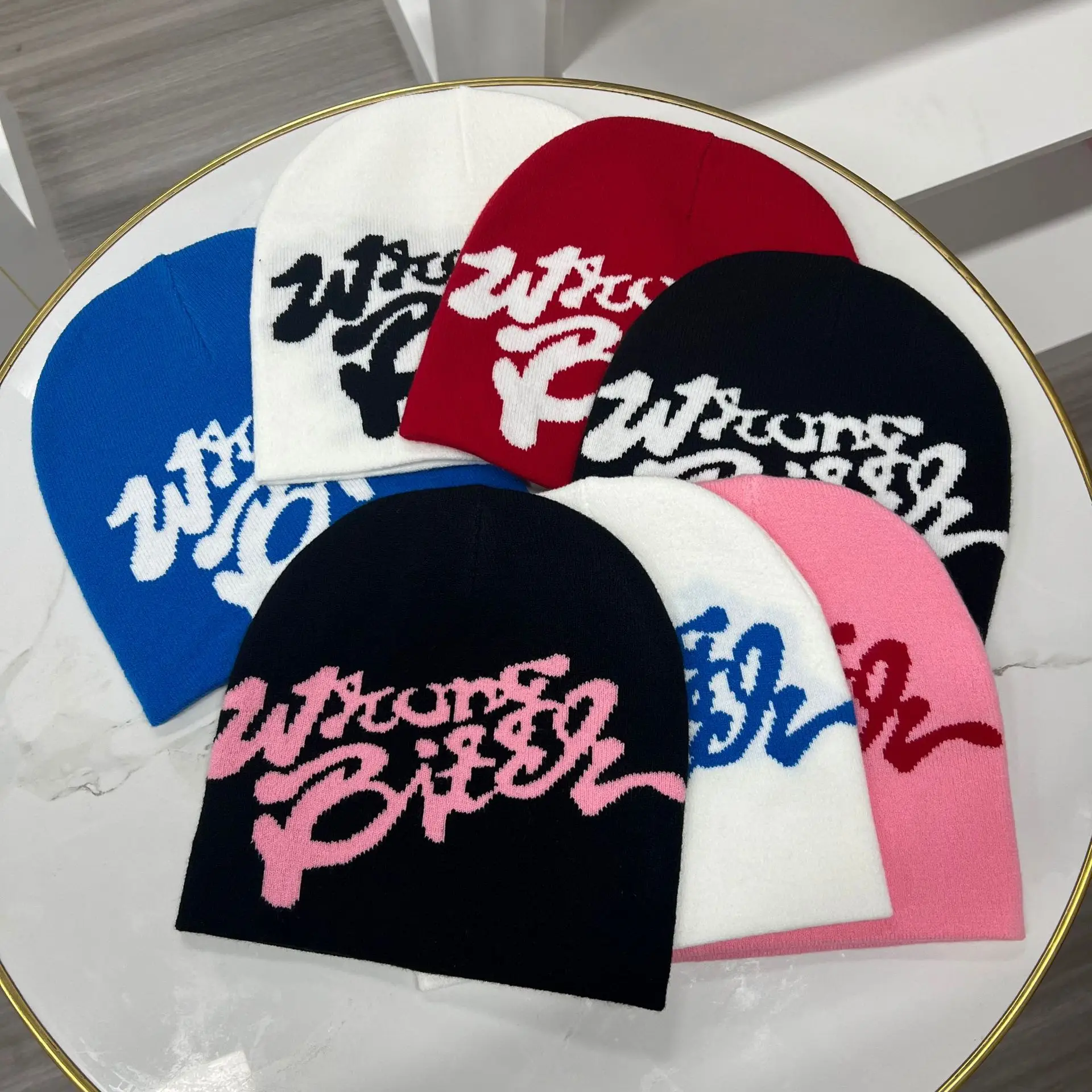 unisex acrylic knitted winter hats jacquard logo beanie hat