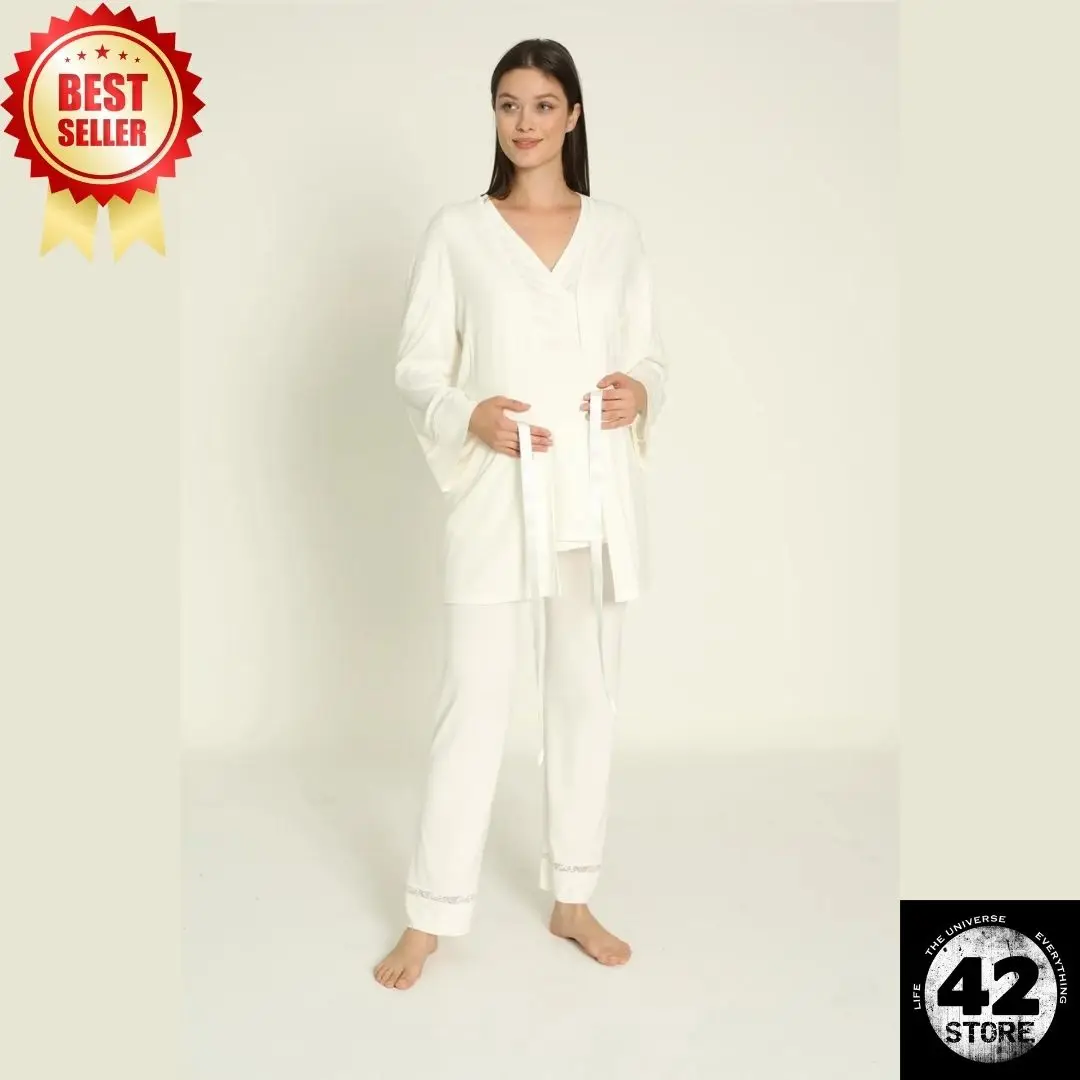 

Maternity and Postpartum Pajama Set with White Dressing Gown