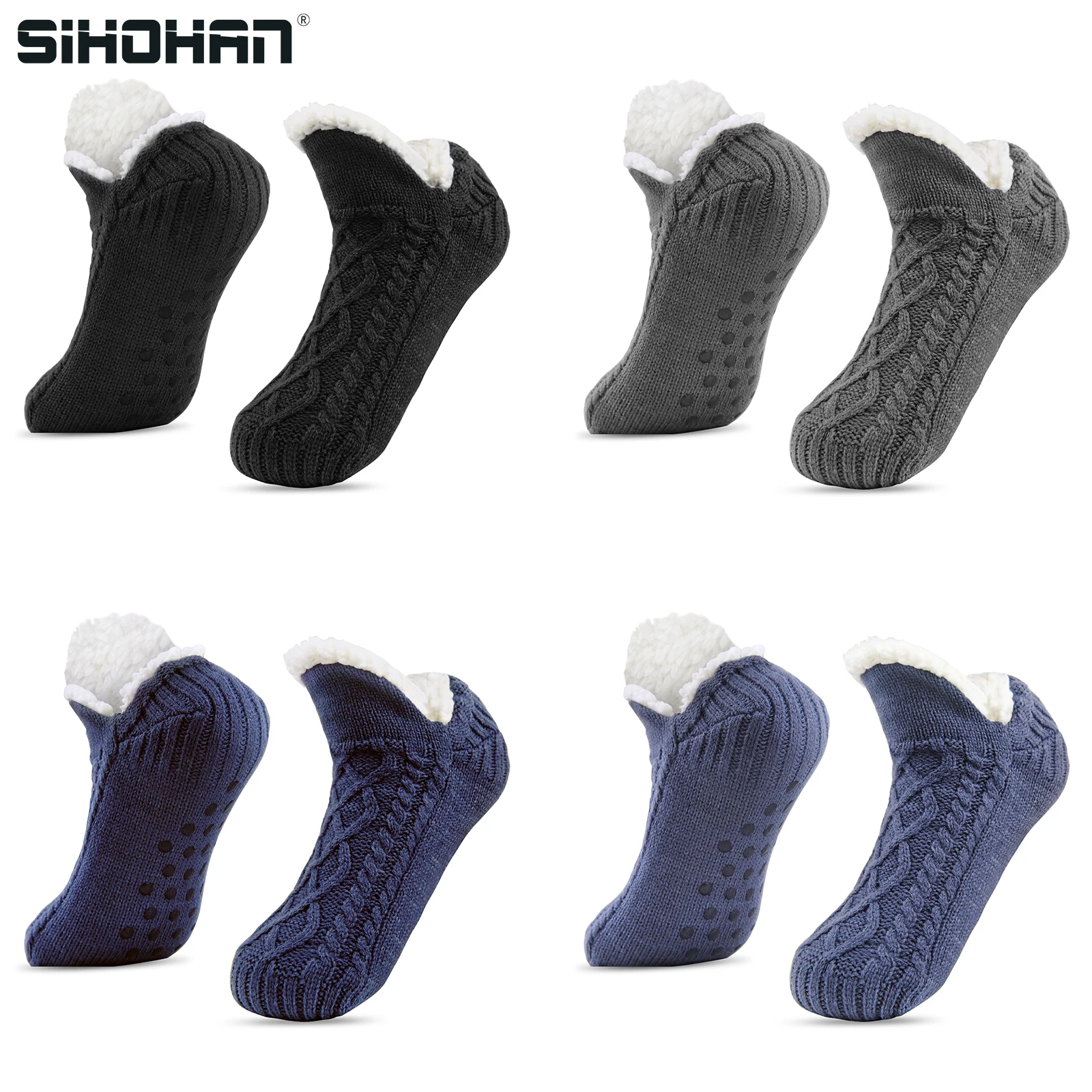 SIHOHAN Men\'s Thermal Slipper Socks Cozy Fleece Lined Fluffy Non-slip Floor Socks with Grippers Winter Thick Knitted Bed Socks