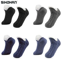 SIHOHAN Men's Thermal Slipper Socks Cozy Fleece Lined Fluffy Non-slip Floor Socks with Grippers Winter Thick Knitted Bed Socks