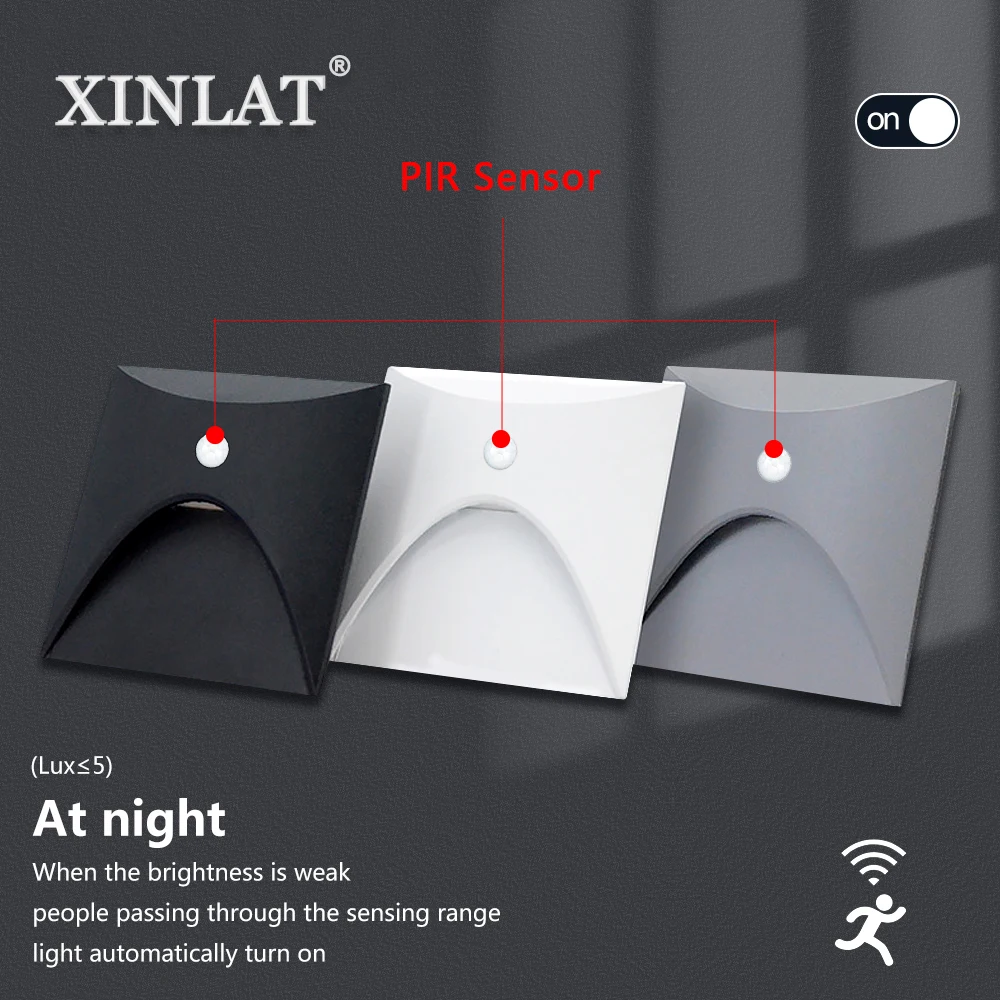 PIR Led Sensor Lamp Gray White Black Night Lights Outdoor/Indoor Decor Footlight for Staircase Step Ladder Bedroom Closet