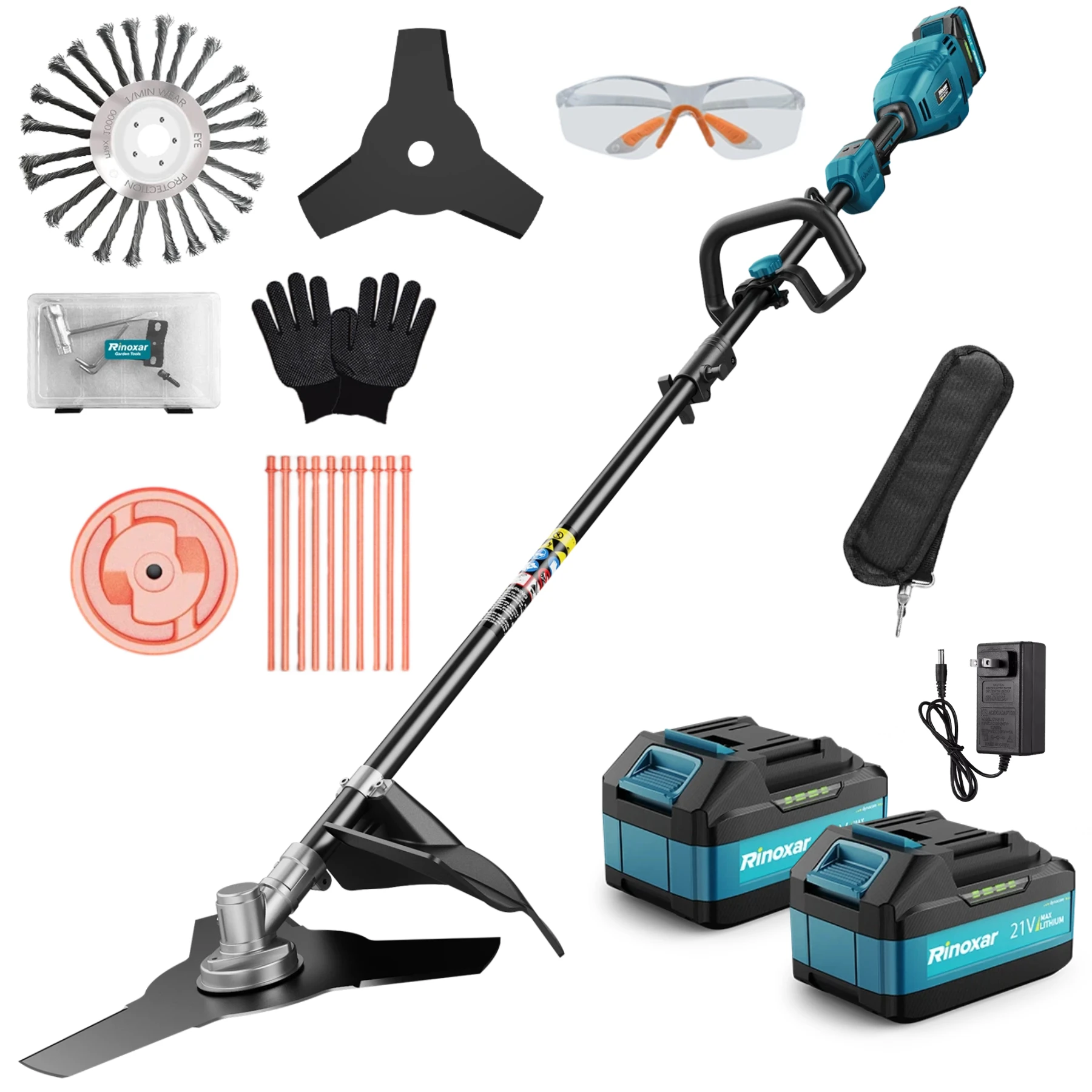 12000RPM Debroussailleuse Electrique sans Fil, Coupe Bordure Sans Fil avec 2x 5200mAh Batterie, Moteur Brushless, 3 Types de Lames, Diamètre de coupe 26 cm