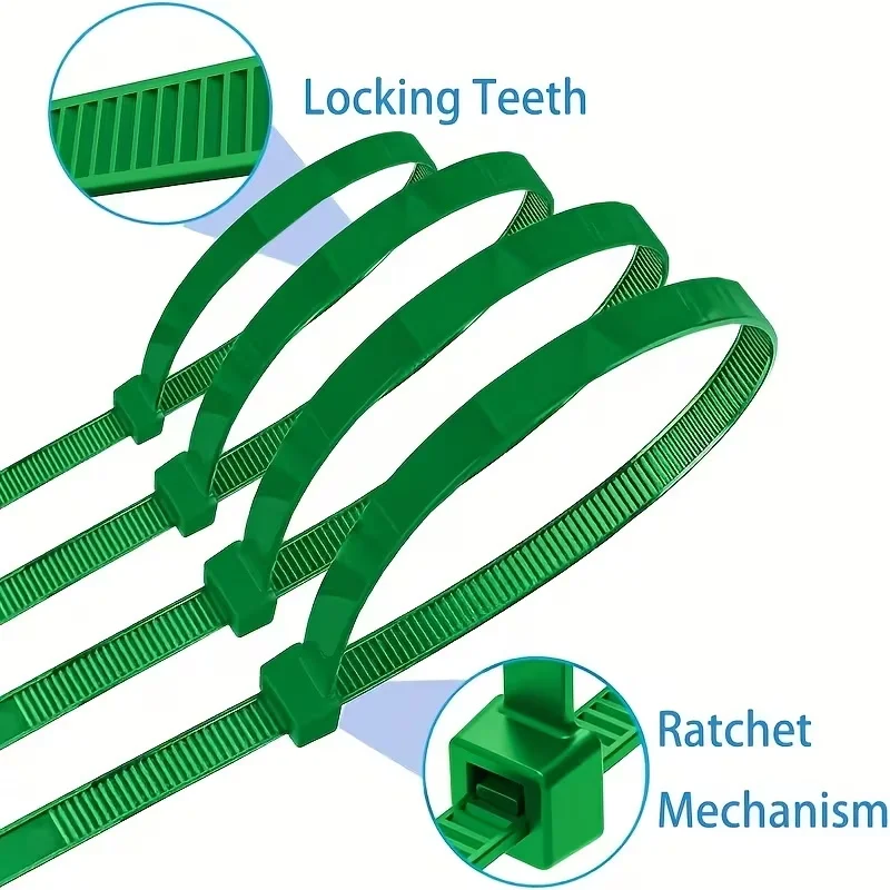 100 Pieces Heavy-Duty Green Nylon Cable Ties Self-Locking for Garden Plant Vines And Leaves Securing Multi-Functional