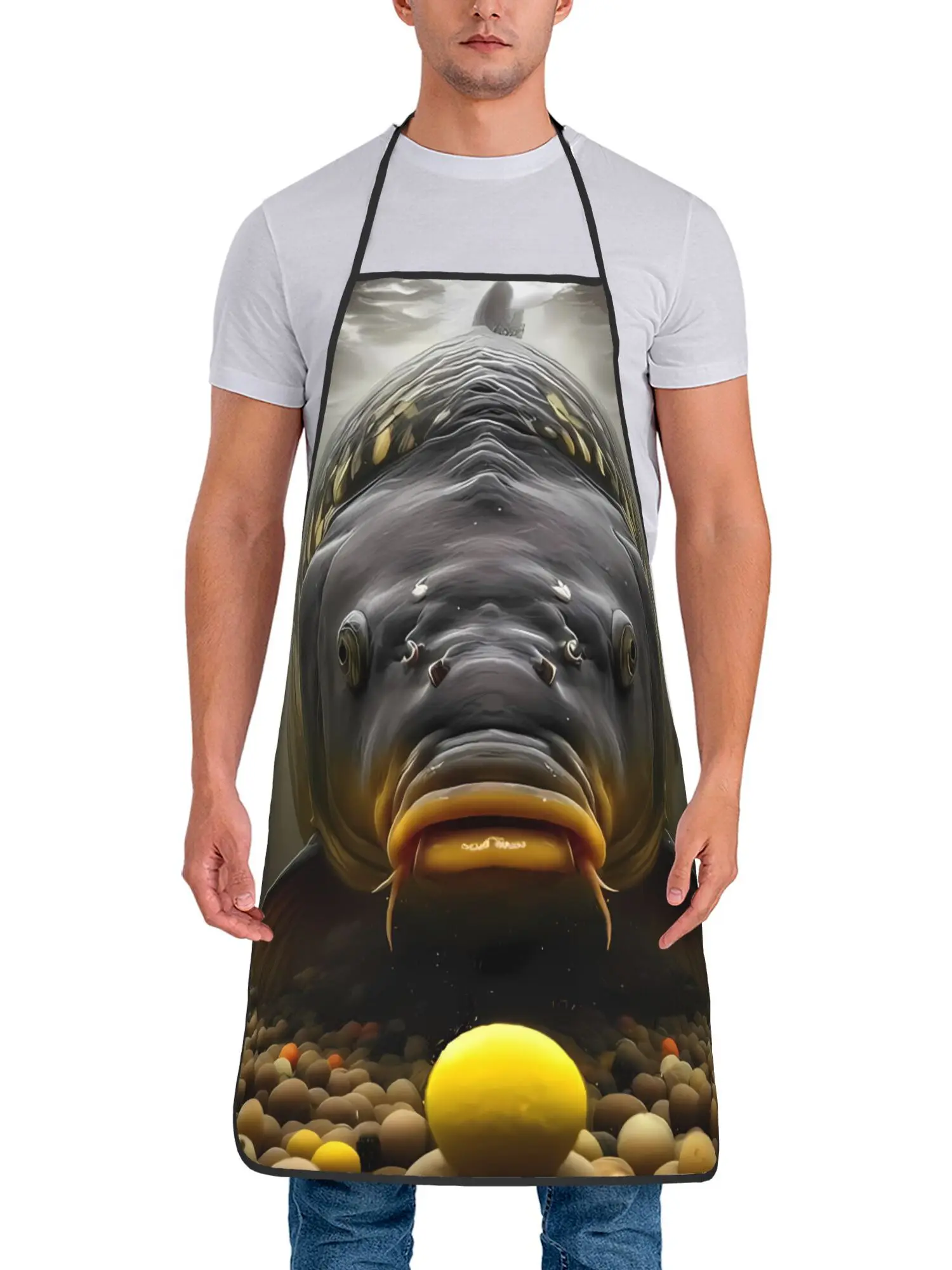 1 Piece Carp Apron, Featuring a Vintage Design with Underwater Pebbles and Yellow Bait Balls, Unisex, Suitable for Crafts, Baking, Painting, Cleaning, Cooking, Chef, Waiter, Cafe, and Barbecue Aprons, 21.7× 28.7inch , Perfect Holiday Gift Idea for Family and Friends