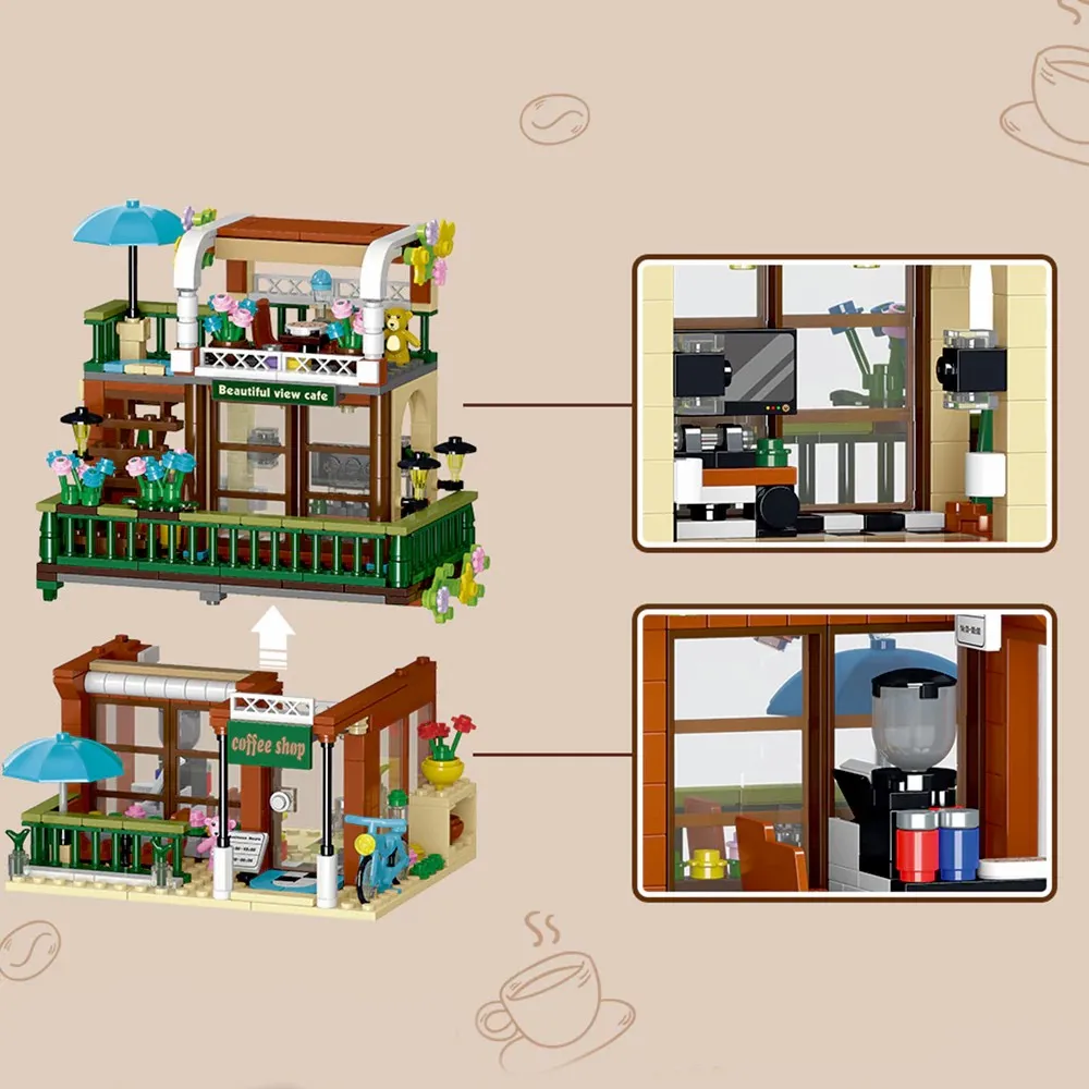  875 قطعة شرفة مقهى الإضاءة منزل المباني مجموعة مدينة مخزن العمارة وحدات بنة التجمع أطقم منمذجة هدية #3