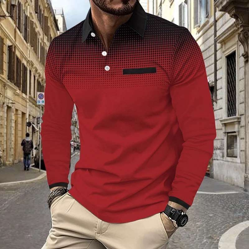 Men's Polo Golf Shirt Casual Long Sleeve Casual Style Striped Zipper Stripe Spring Fall Spring & Summer Regular Fit Polo Shirt