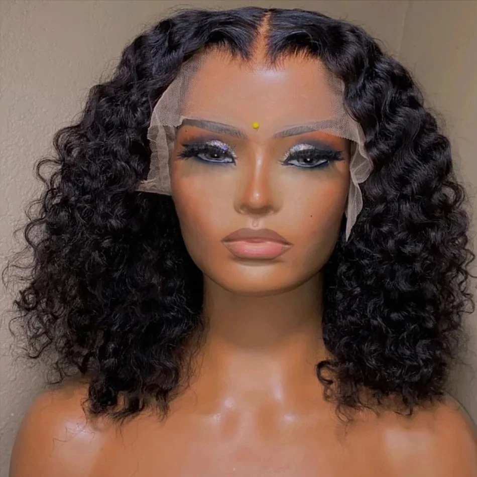 Short Curly Bob Lace Front Human Hair Wigs PrePlucked With Baby Hair Deep Wave HD Lace Frontal Wig For Women Water Wave Wig