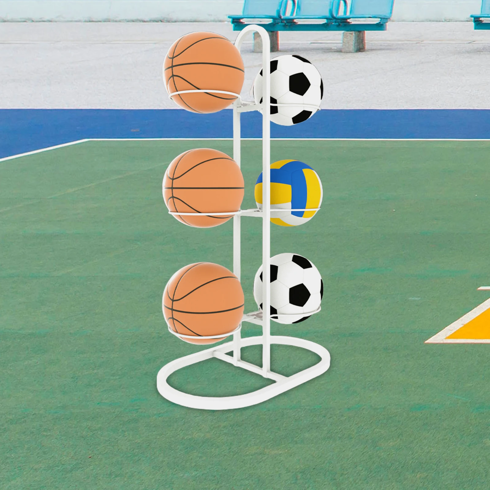 4/6 スロットバスケットボールラックディスプレイスタンド多用途鉄収納自立多機能スポーツ用品オーガナイザー