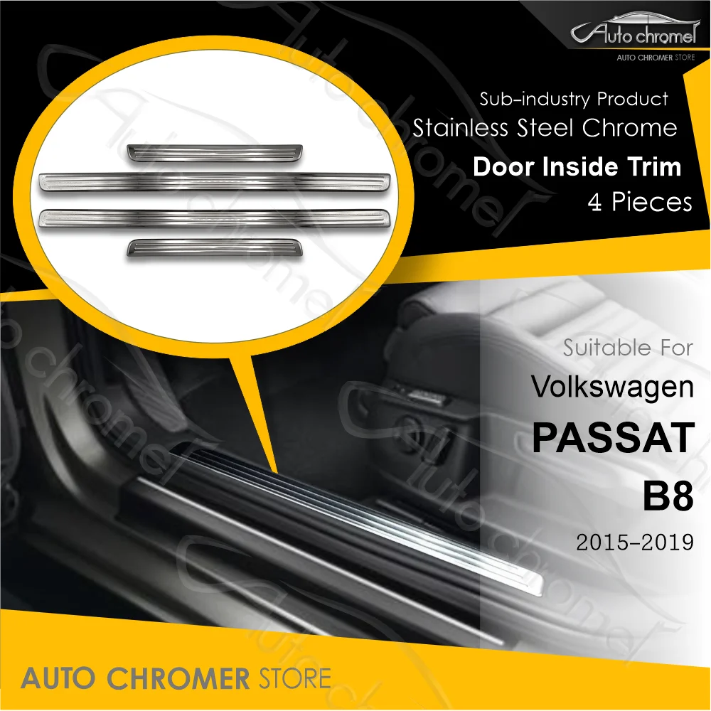 For VW Passat B8 Door Inside Trim Lower Chromes 2015-2019 Car Accessories Rear R-Line Sport Tuning Highline TSI FSI TDI