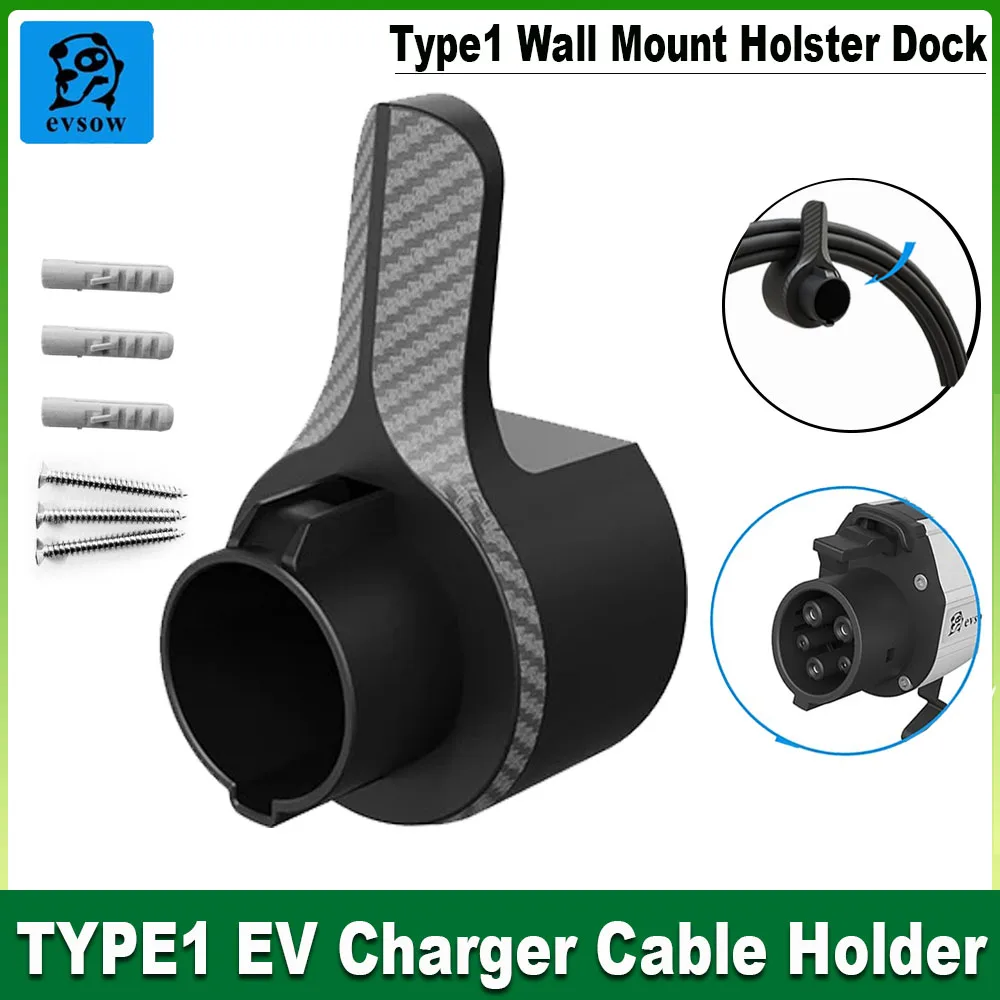 Evsow-Soporte de cargador EV tipo 1, base de montaje en pared para Cable de carga de vehículo eléctrico, tipo 1, enchufe J1772