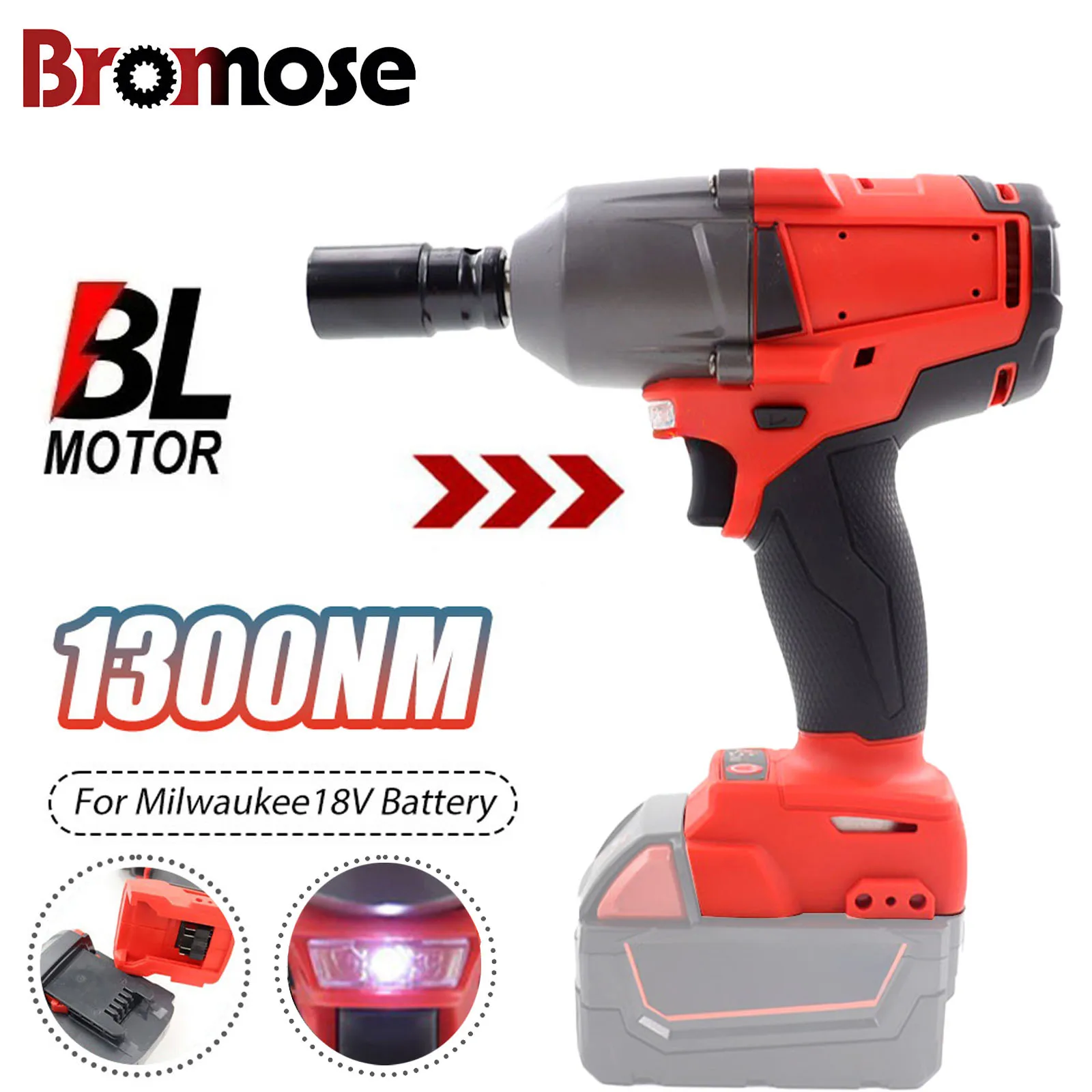 Avvitatore a Impulsi Elettrico Brushless 1300N.M 1/2 Pollici Senza Fili Chiave Dinamometrica Cacciavite Elettrico per Batteria Milwaukee 18V