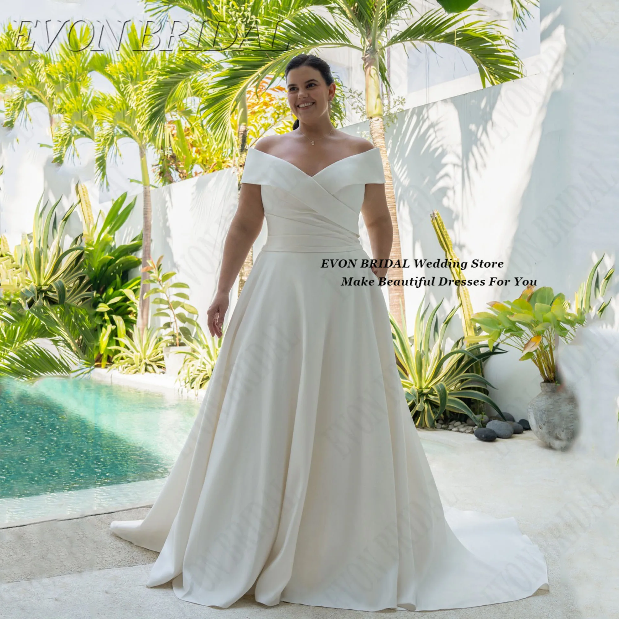 

Solid Color Wedding Dress In Large Sizes Off The Shoulder Bride Gowns Classic Vintage Wedding Gowns EVON BRIDAL Customized