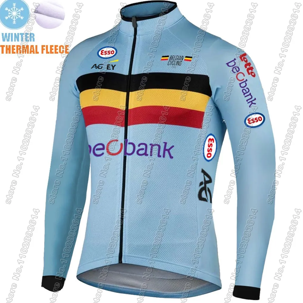 Winter Belgium 2024 Team Cycling Jersey Set Long Sleeve Blue Belgian National Team Clothing Road Race Bike Jacket Suit MTB