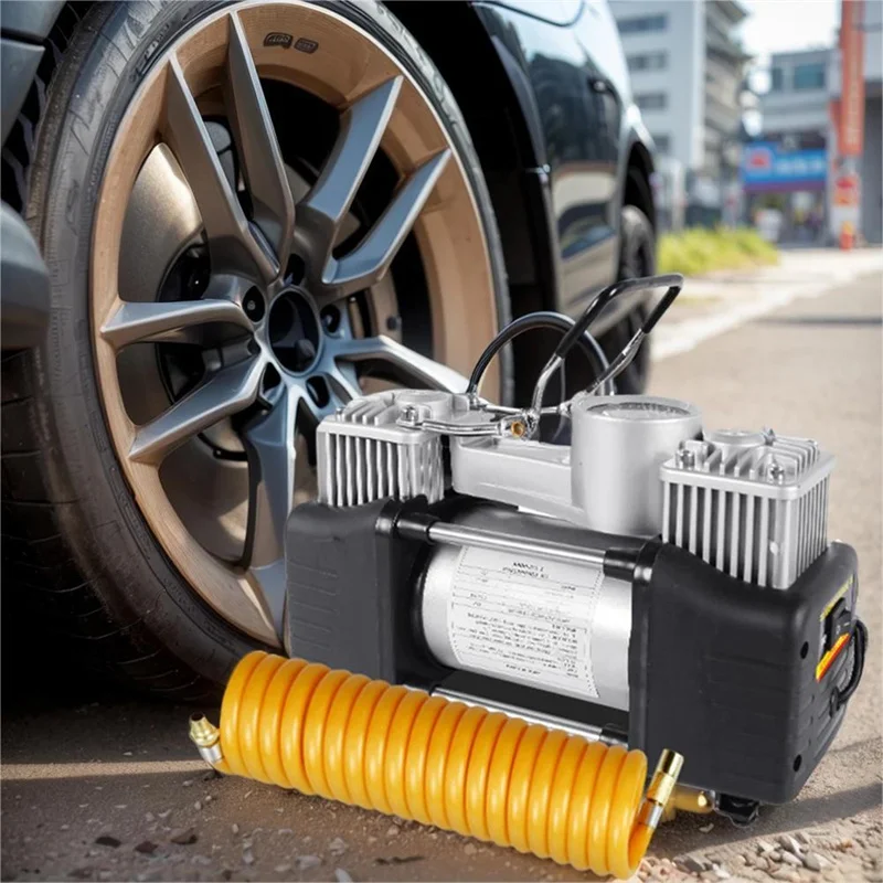 12V 150PSI Car fire Pump Dual Cylinder Electric Air Pump Heavy Duty Portable Metal Air Compressor Electric Car type Inflator