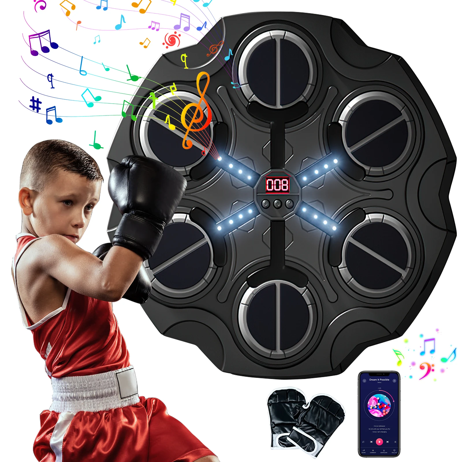 Smart Boxing Machine Home Music Wall Target Trainer With Gloves Games Toys Children And Adults Decompression With Bluetooth