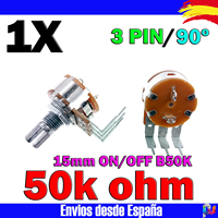 1x B50K potentiometer rotary switch ON/OFF 50k ohm 90 ° Mono 15MM 3PIN