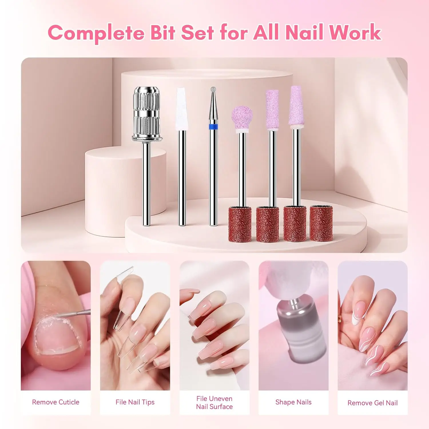 مثقاب أظافر كهربائي من Makartt - إيفيلي قابل لإعادة الشحن بقدرة 35000 دورة في الدقيقة مع محرك بدون قلب، ماكينة تعبئة أظافر محمولة من Nouvella لجل الأظافر