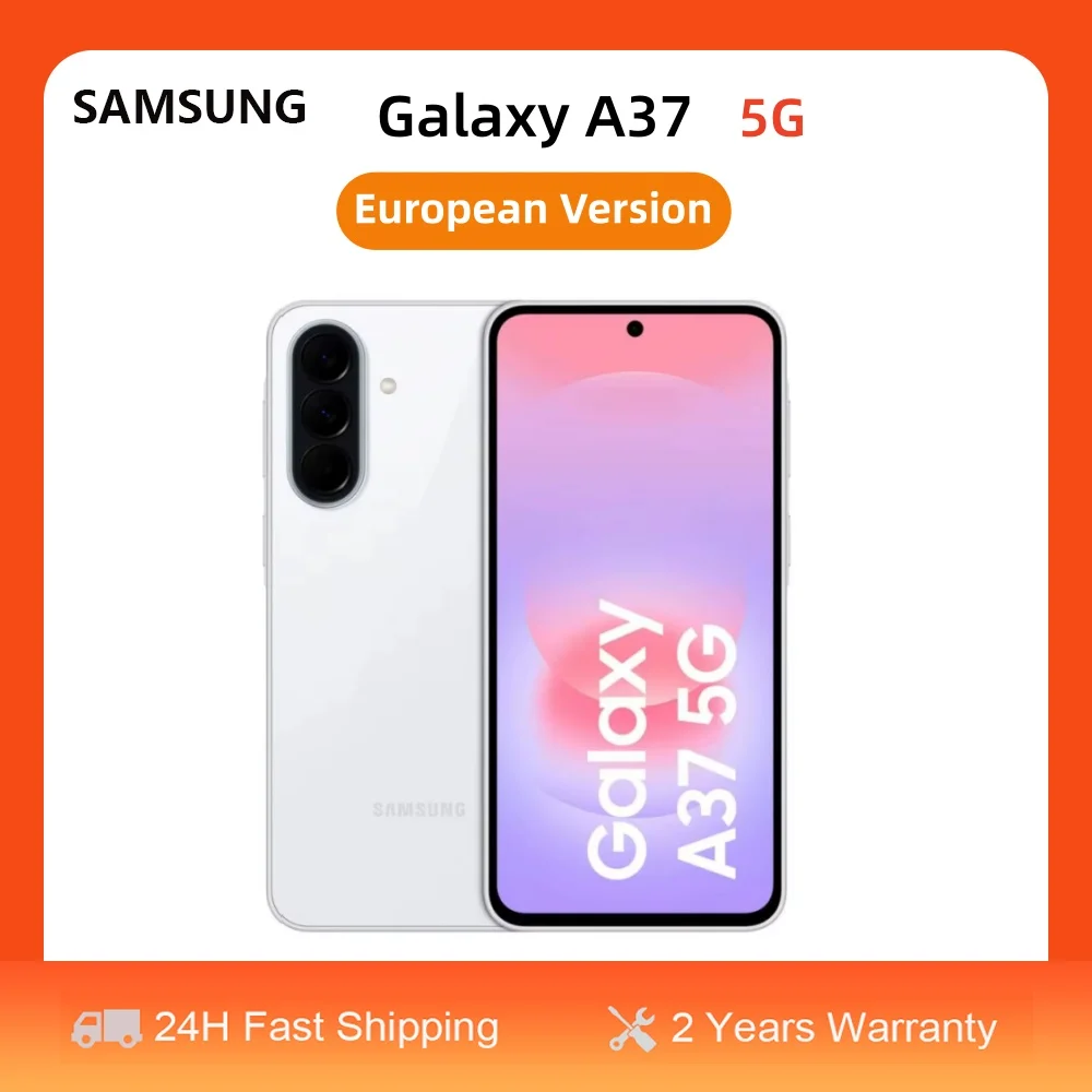 Version europ�enne du smartphone Samsung Galaxy A37 5G, �cran Super AMOLED de 6,7 pouces, fr�quence de rafra�chissement de 120 Hz, appareil photo arri�re 50 MP, batterie de 5000 mAh, charge rapide 45 W, r�sistance � l'eau IP68, fonctions IA