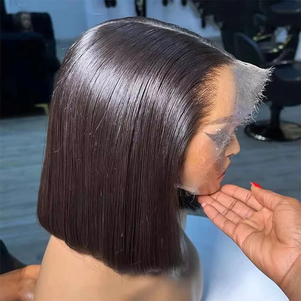 

Прямые короткие парики-боб с кружевной передней частью 13x4, 100% натуральные волосы Реми, предварительно выщипанные, прозрачные парики с кружевной застежкой 4x4 для женщин