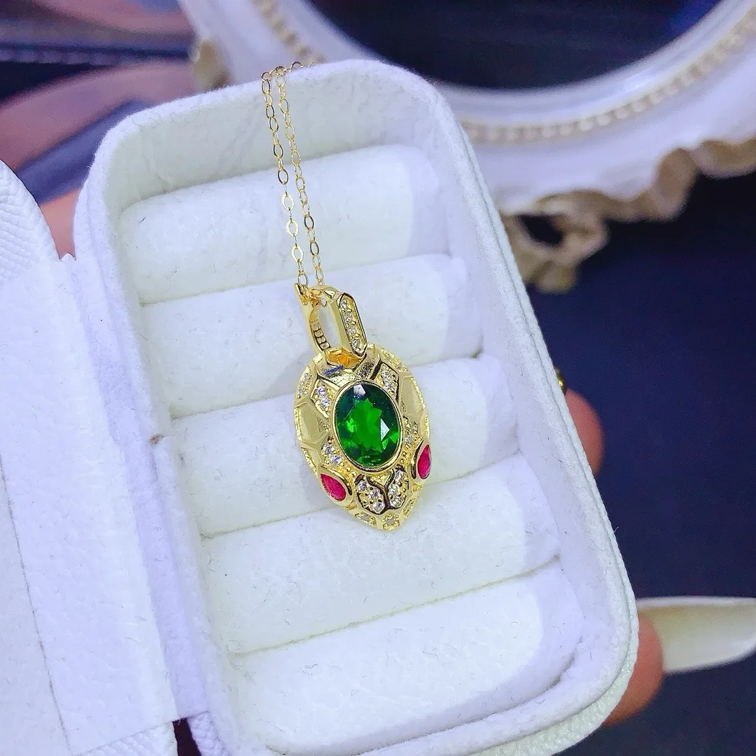 Boutique Jewelry Girls' Pure Natural Translucent Jadeite Necklace Pendant 925 Pure Silver Electroplated Gold Ellipse Christmas