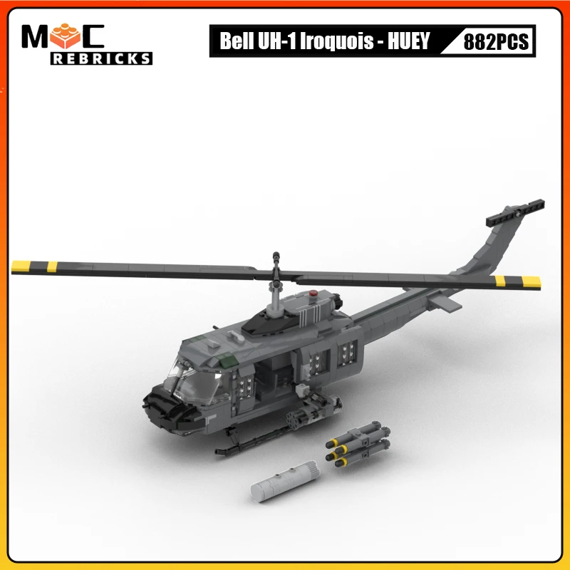 WW2 Military US Air Force Weapon Bell UH-1 Iroquois - HUEY Helicopter MOC Building Blocks Aircraft Bricks Toys for Children Gift