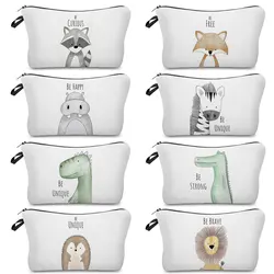 Saco cosmético do animal dos desenhos animados para mulheres, Fox bonito, ouriço, Kit de higiene pessoal personalizado Eco Friendly, saco de maquiagem portátil, saco de lápis infantil