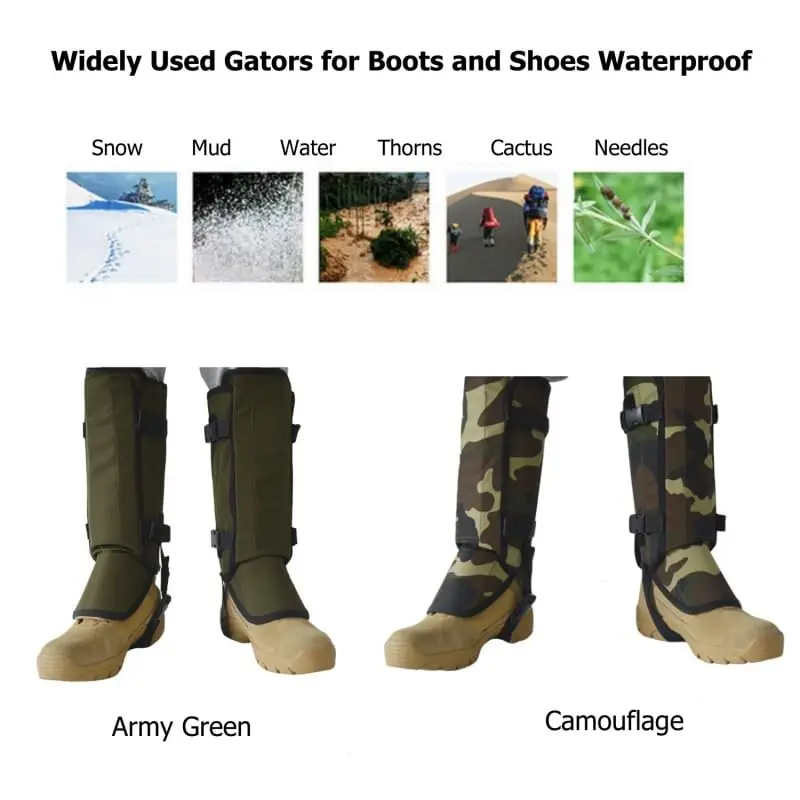 جراميق للساق مقاوم للأفعى، أكسفورد مقاوم للماء 1000D، مموه أخضر عسكري، تصميم بإبزيم قابل للتعديل، مقاوم للاهتراء والخدش