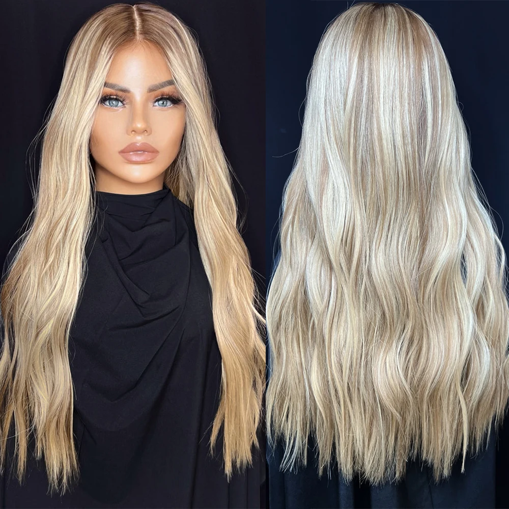 

Cool Ash Blonde Highlights Full Lace Wig 180% Virgin Human Hair Balayage Rooting Wig Premium Hair 13x6 Lace Front Wig 28” HD