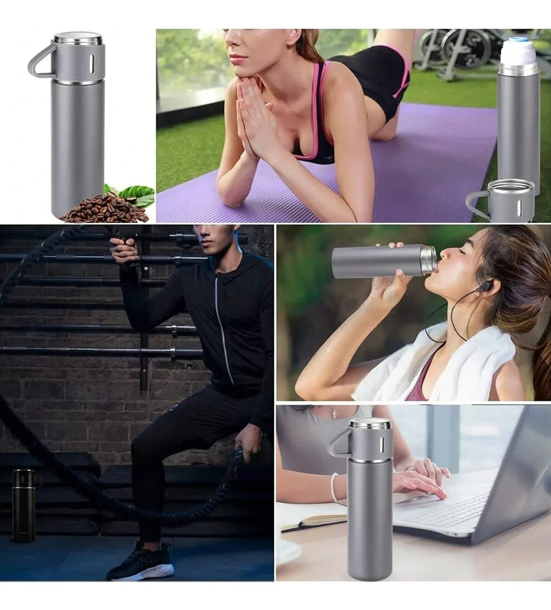 ترمس 500 مل هدية شرب ترمس زجاجي مع 2 كوب