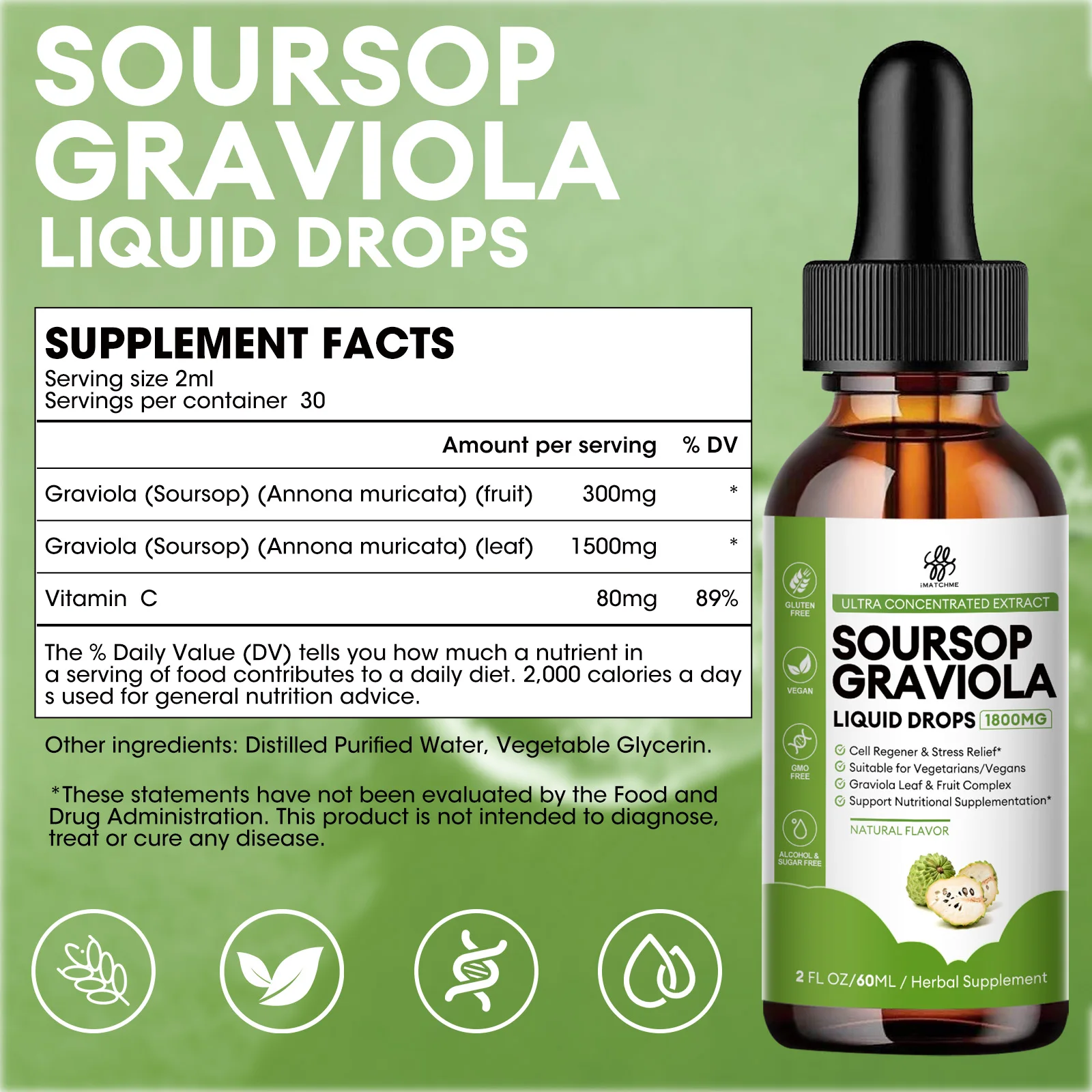 Soursop Graviola Liquid Drop for Cell Support & Regeneration, Immune System and Gut Health Support, Soursop Bitters Liquid