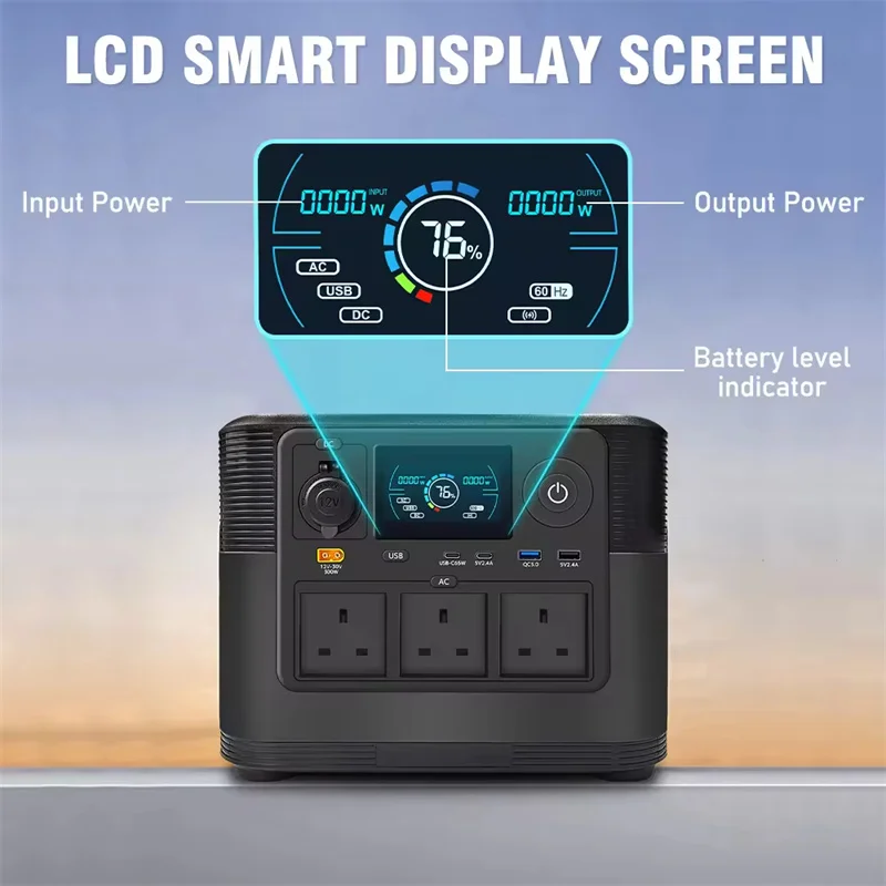 Pure Sine Wave Outdoor Camping RV /Emergency (CE ）1200W 2000W Lithium Generator AC Power Bank Solar Portable Power Station