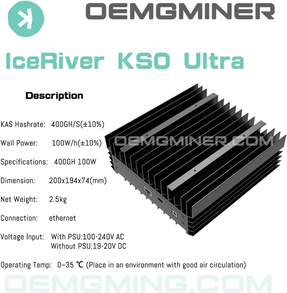 

BUY NOW NEW BUY 3 GET 2 FREE ICERIVER KS0 Ultra 400Gh Ultra 100w KAS Miner Kaspa Crypto Asic Miner Machine Quiet