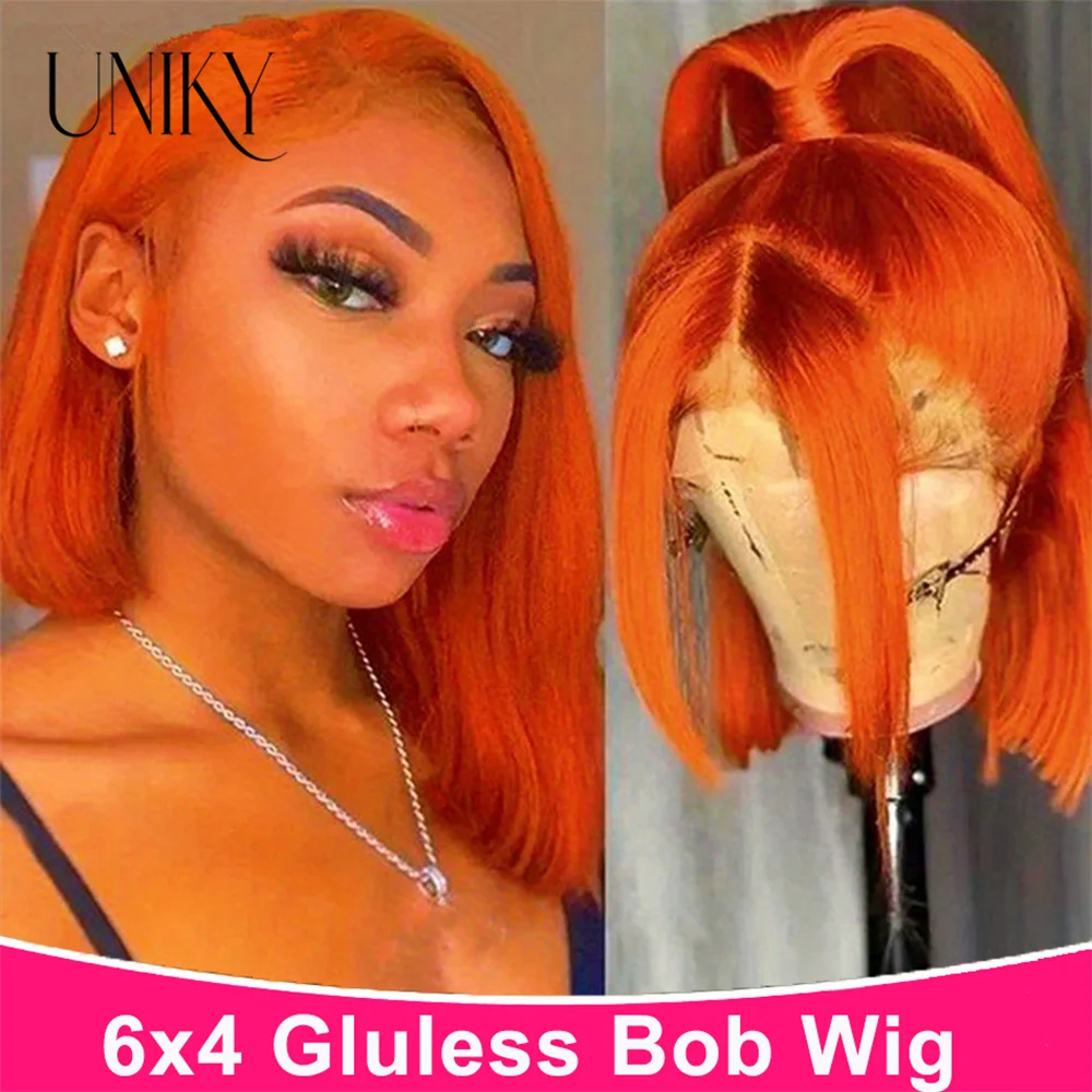 

Short Bob Wig Ginger Orange Lace Front Human Hair Wigs For Women Brazilian Straight Bob 6x4 Lace Frontal Pre Plucked Human Wigs