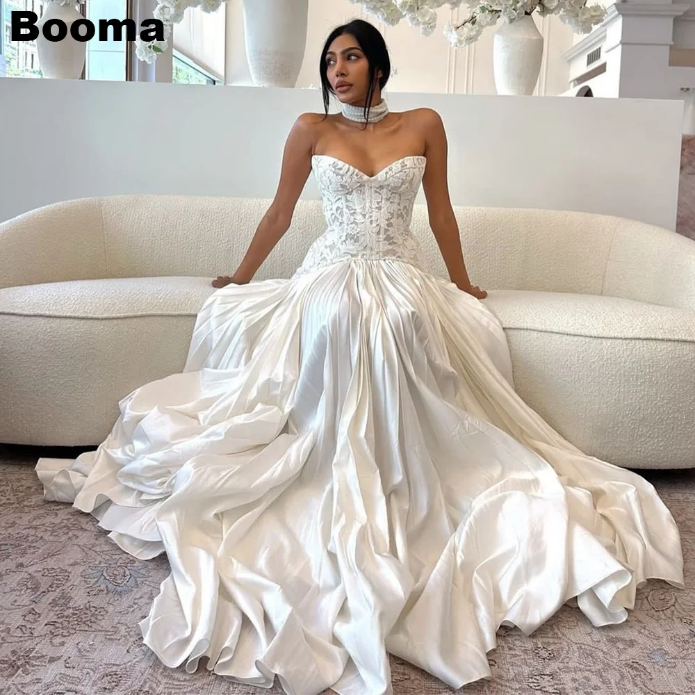 

Booma Elegant A-Line Long Wedding Dresses Appliques Sweetheart Sleeveless Bridals Evening Dress for Women Brides Gowns Customs