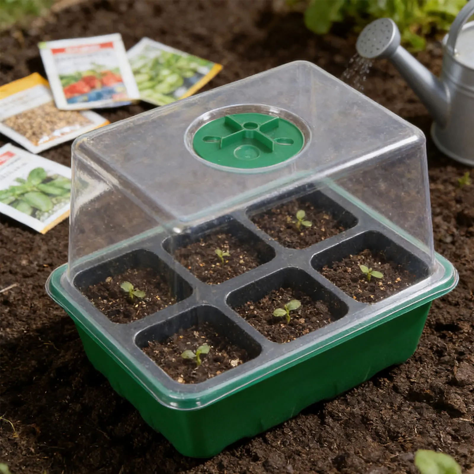 Plant Starter Tray with Lid 6 Cells Plant Growing Container for Indoor Gardening Wheatgrass Growing Microgreens