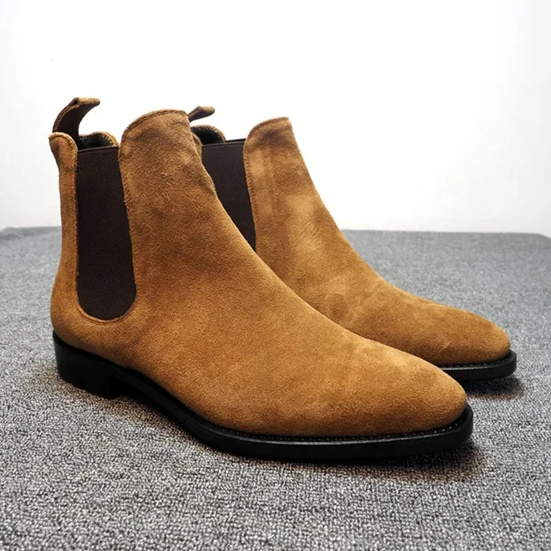 Projektant Mężczyźni Chelsea Boots Luksusowe aksamitne męskie buty za kostkę Wysokiej jakości zamszowe skórzane buty dla mężczyzn Buty do sukienki Botas de Hombre — zdjęcie 2