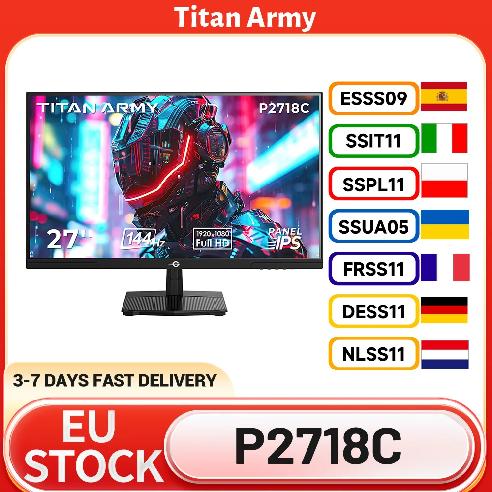 TITAN ARMY P2718C Moniteur de jeu plat avec rapport d'aspect 16:9, IPS FHD, fréquence de rafraîchissement de 144 Hz, 27 pouces, 350 cd/m² (typique), 250 cd/m² (minimum)