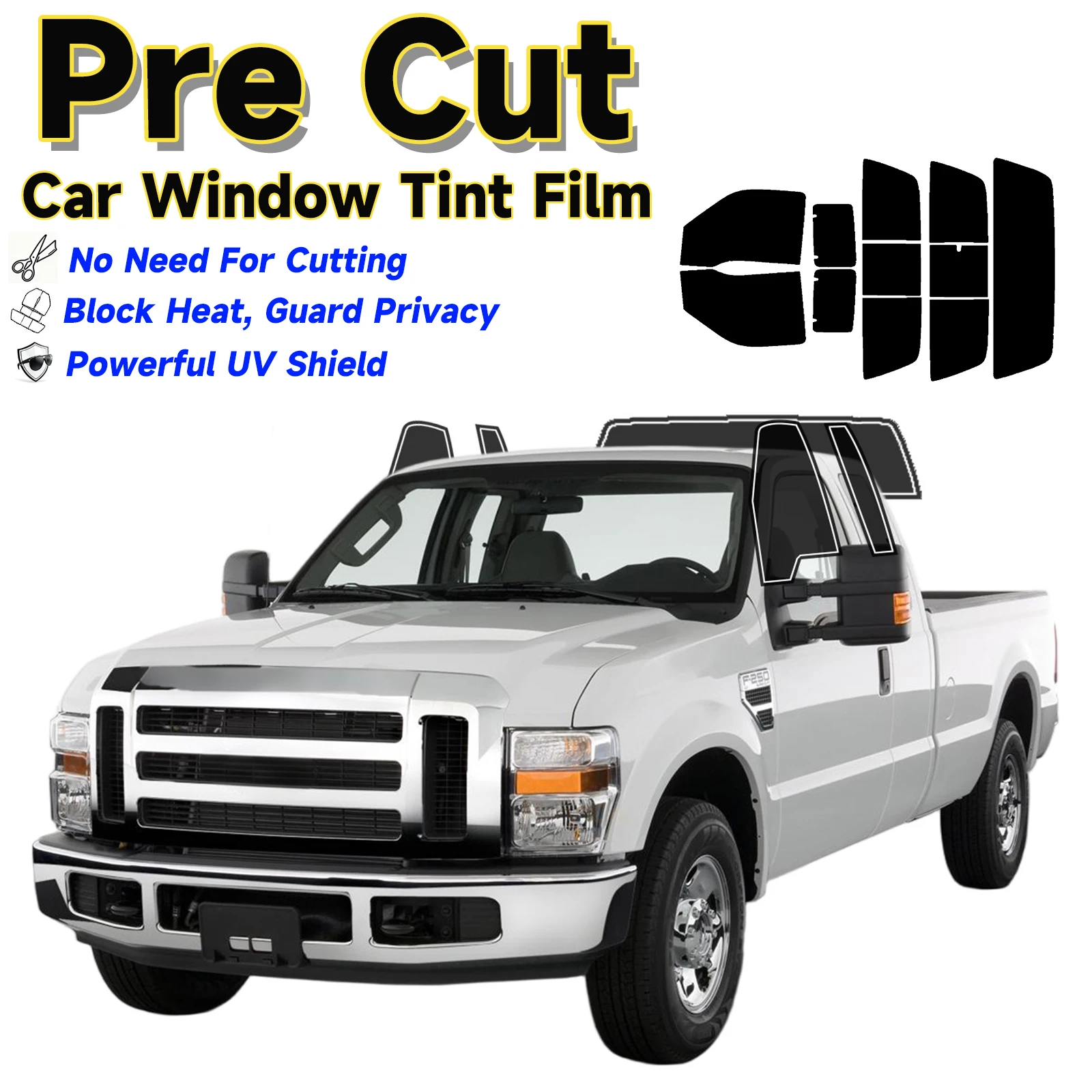 

Precut Window Tint Car for Ford F250 Extended 2008-2012 Sun Uv Blocking Heat & Glare 2Ply Window Protector Privacy Films Shade