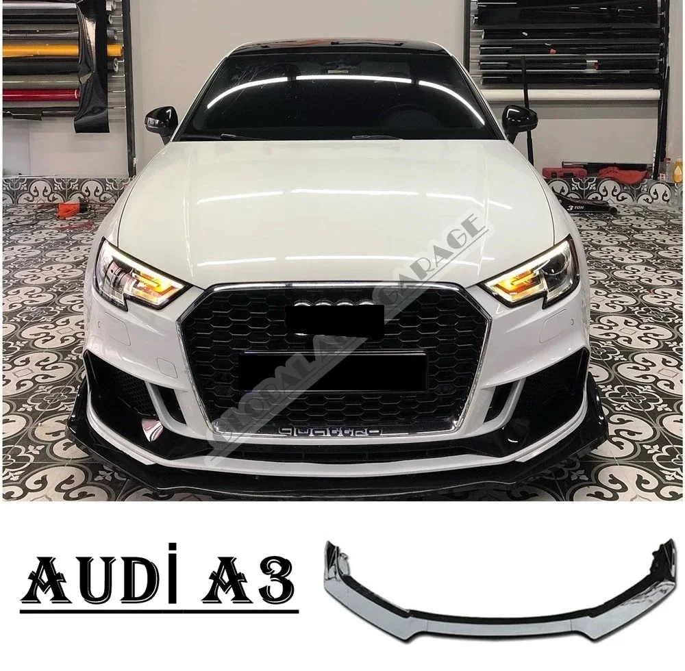 

For Audi A3 Front Bumper Attachment Lip 2010-2020 Piano Glossy Black Splitter Diffuser Universal Spoiler Bumper