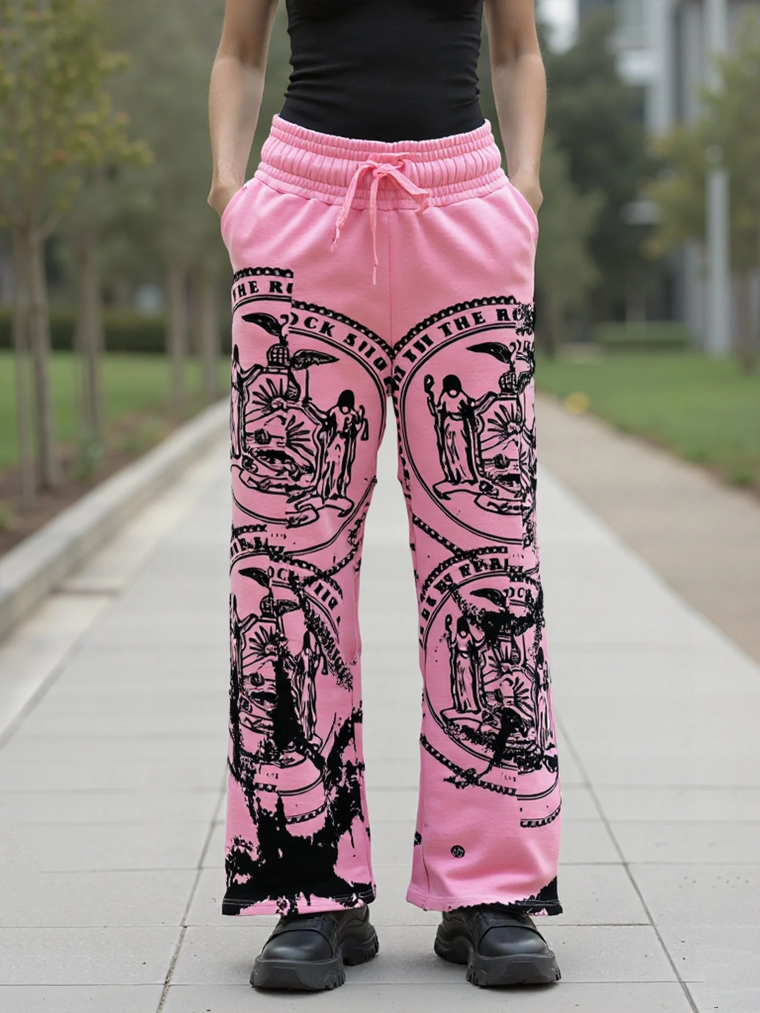 

High Street Y2k Темные аниме-принты с индивидуальным принтом Свободные эластичные повседневные длинные брюки и спортивные штаны на шнурке