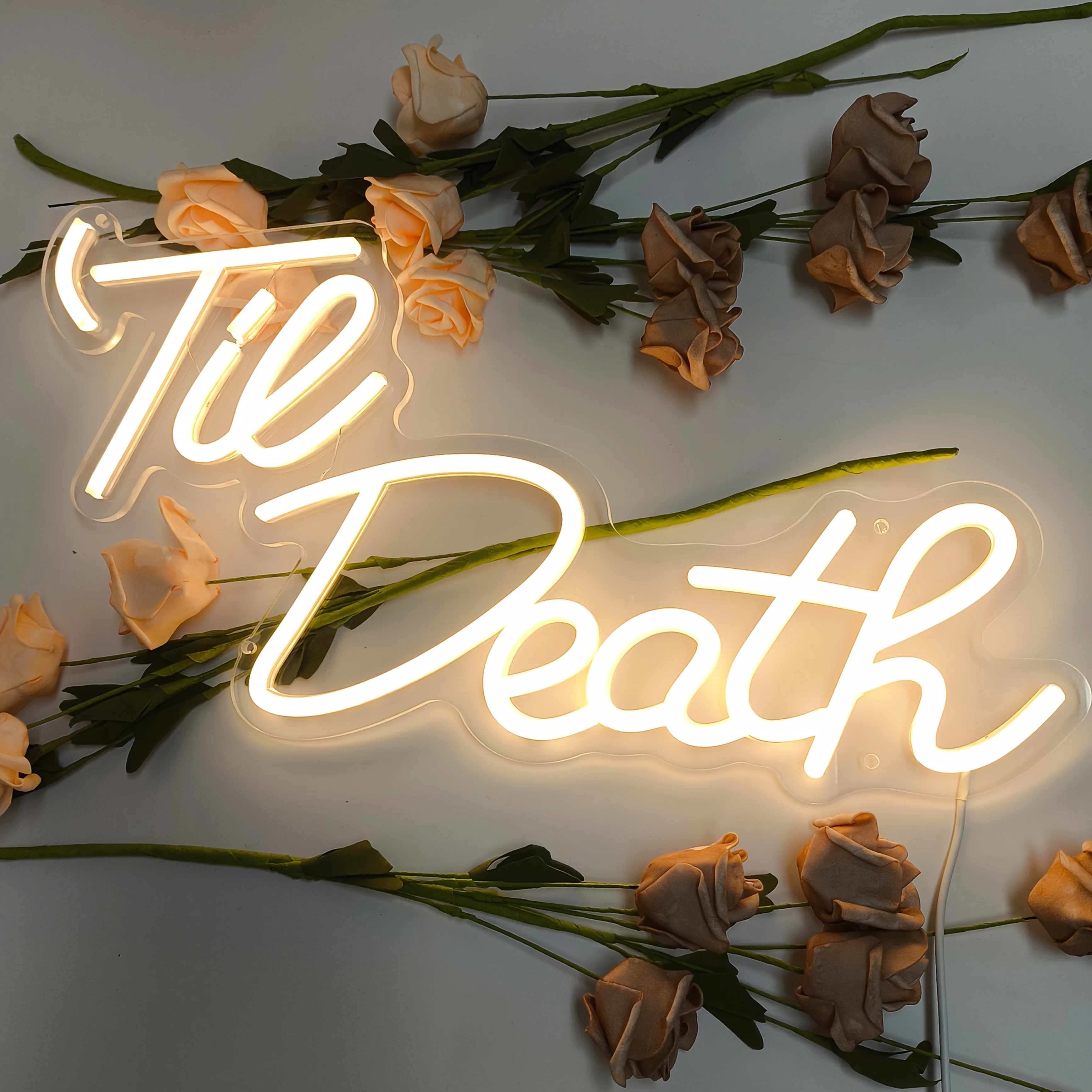 Neon Sign 'Til Death for Wall Decoration, with Adjustable Brightness And USB Compatibility for Laptops. Perfect for Weddings