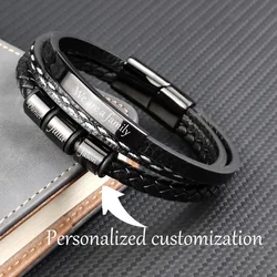 Personalized Engrave Mens Leather Rope Bracelet Father's Day Gift Christmas Gift For Boyfriend Husband Custom Name with Children