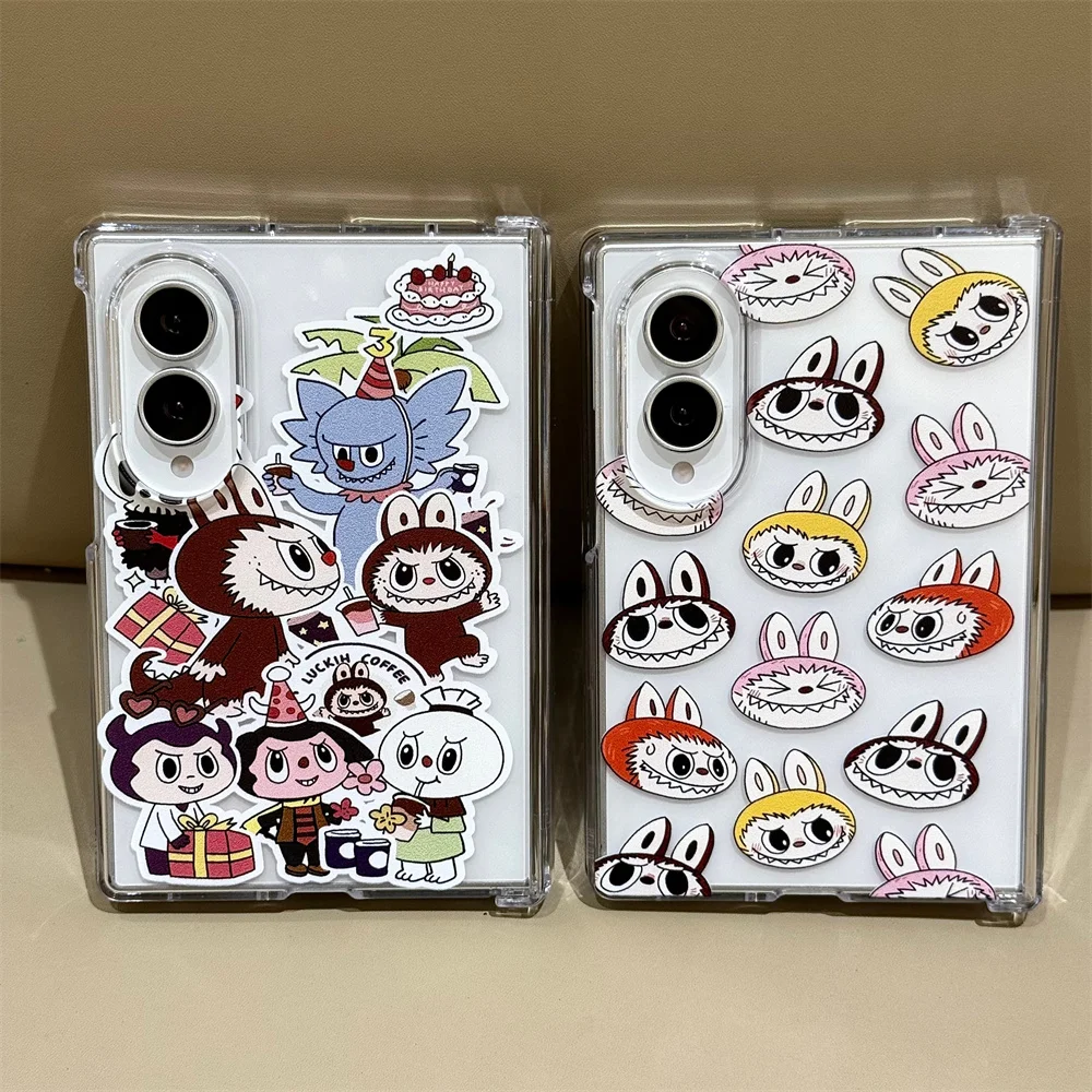 Funny Cartoon Rabbit Phone Case for Samsung Galaxy Z Fold 8 7 6 5 4 3 Fold 8 7 Fold 8 Ultra Cover With Hand Strap Rope Cute Case