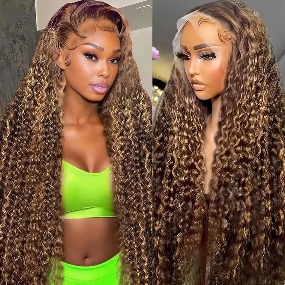 13x4 تسليط الضوء على موجة عميقة الدانتيل الجبهة الباروكات شعر الإنسان 250% الكثافة شعر بشري مجعد عميق شعر مستعار قبل قطعها P4/27 أومبير الباروكات الأمامية