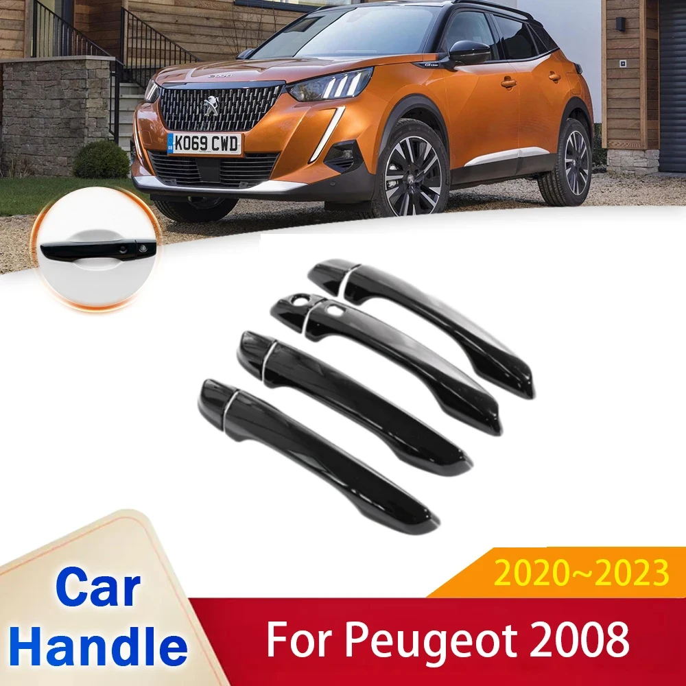 

Handle Cover For Peugeot 2008 MK2 P24 2020 2021 2022 2023 Gloss Black Door Sticker Trim Car Protective Style Accessories Gadgets