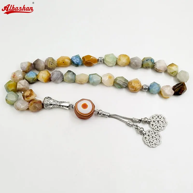 

Tasbih Natural Brazilian colored agate muslim Ramadan luxurious Eid Gift Big size 33 prayer beads bracelet rosary